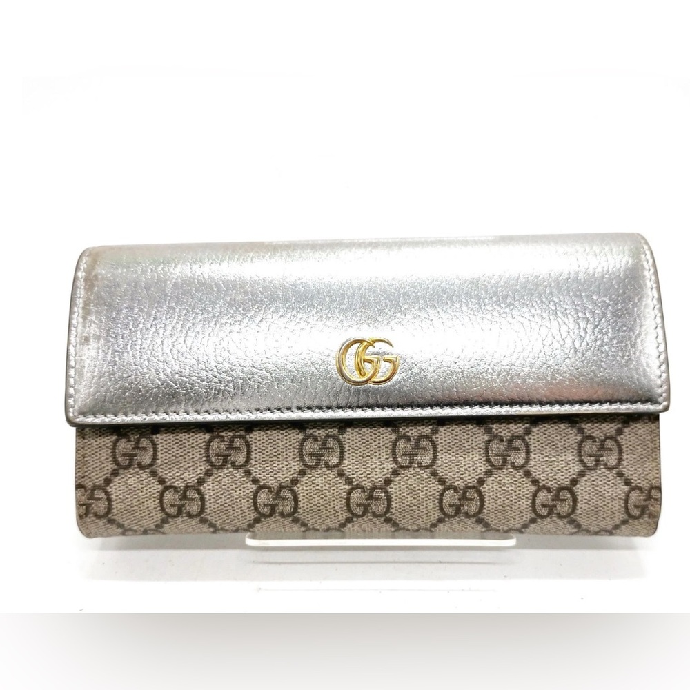 Gucci Marmont Metallic Silver and Tan Women's Wallet